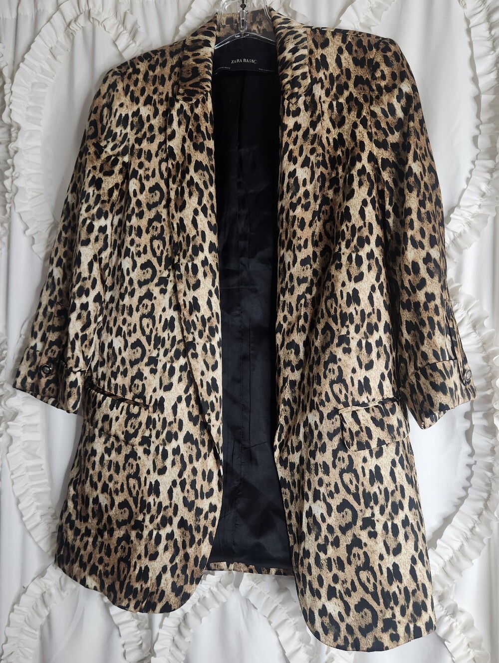 Zara Leopard Basic Blazer Casual Button Sleeve size XS